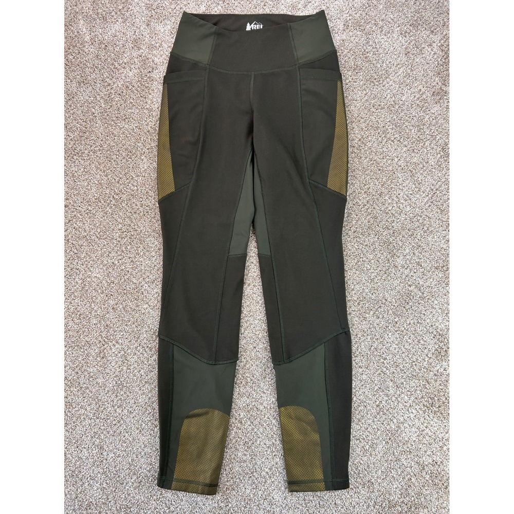 REI Co-op Women Olive Green Colorblock Trail Leggings Hiking Tights XS